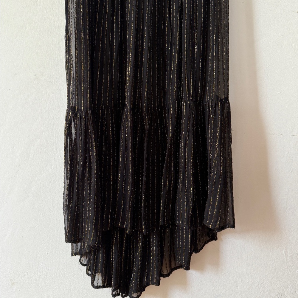 Anthropologie Black & Gold Metallic, Midi Dress by Floriat Size Small - Picture 15 of 16